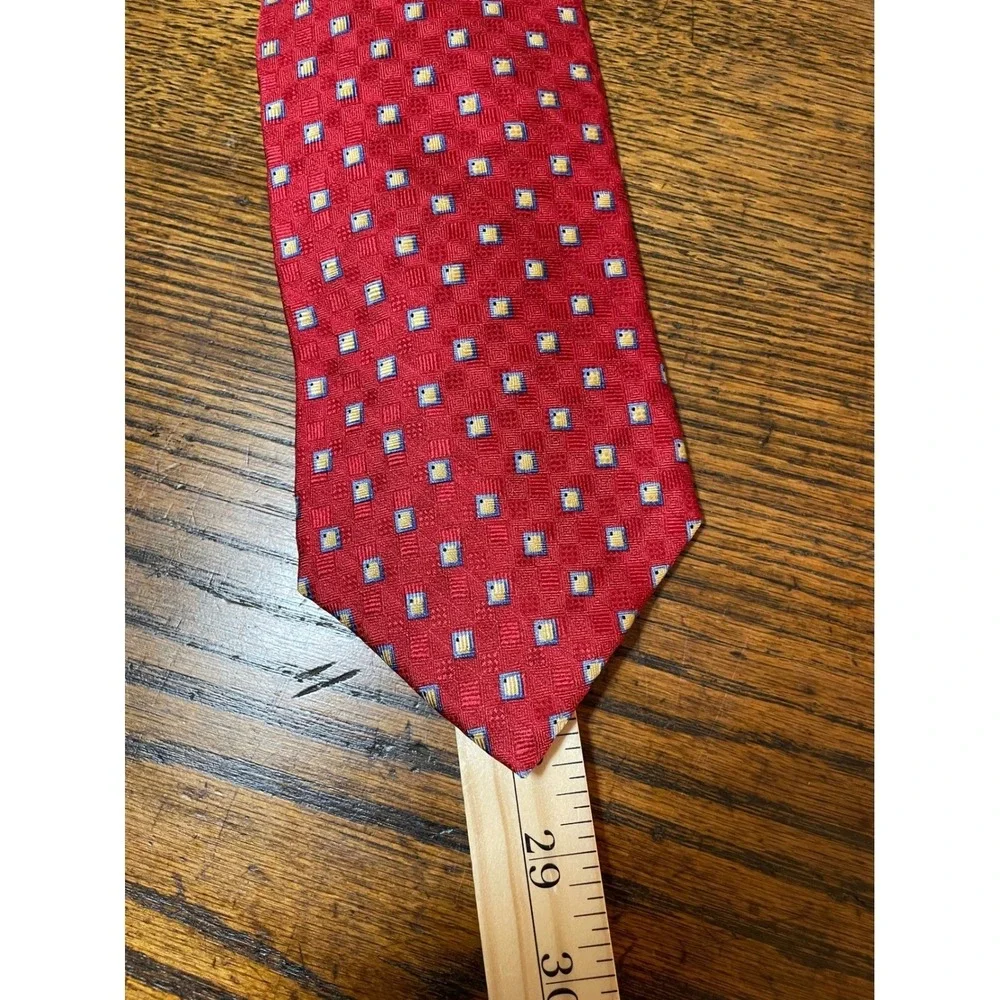 Ferrell‎ Reed for Nordstrom Red Silk Jacquard Geometric Handsewn Mens Tie Luxury